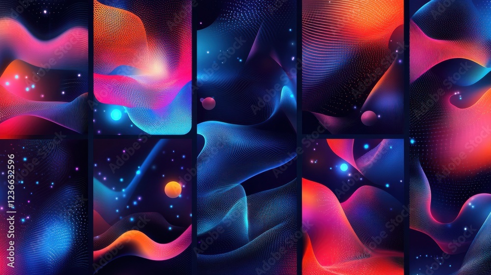 Poster big data abstract concept vector illustration set. analytics and data science, financial data manage