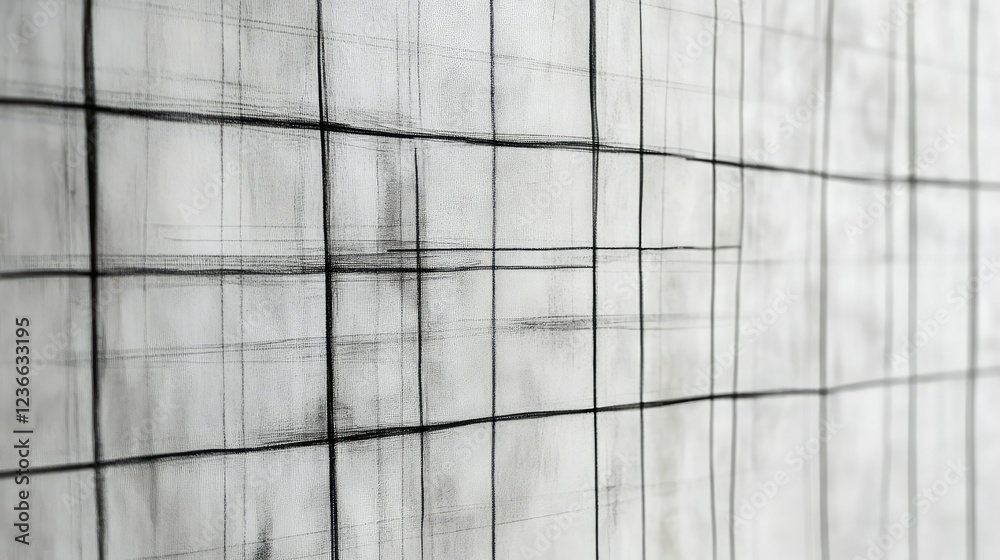 Poster abstract texture with black and white lines creating a grid pattern on a smooth surface, ideal for b