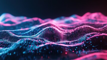 Abstract representation of data visualization with vibrant pink and blue waveforms.