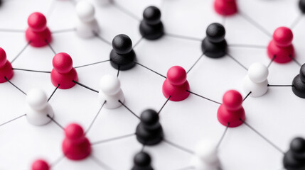 Obraz premium Network of Colorful Human Figures Interconnected on a White Surface Representing Collaboration and Diversity
