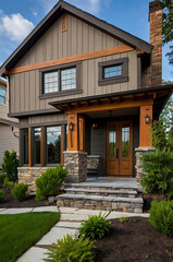 Modern Farmhouse Exterior Design: Dream Home with Stone and Wood Accents