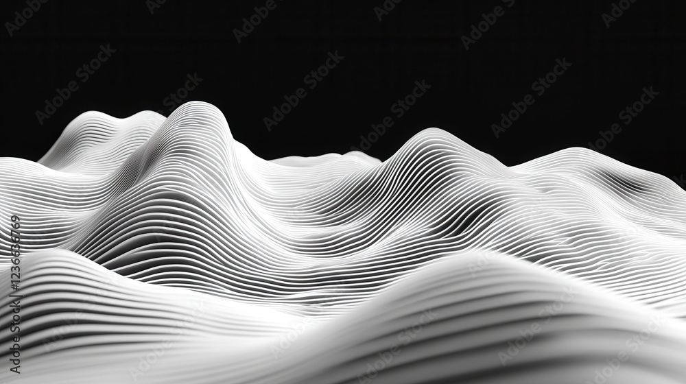 Poster digital background with wavy surface. 3d futuristic landscape with particles. sound waves data vecto