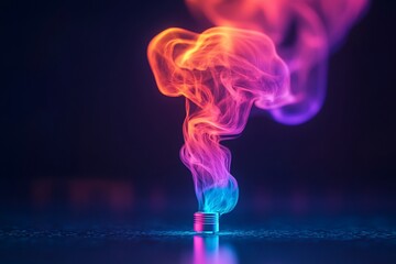 Ethereal luminescence emanates from a small metal base in vivid shades