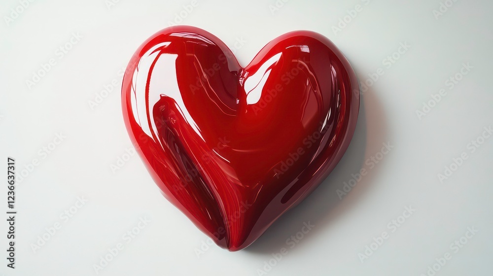 Poster glossy red heart-shaped object on white background.
