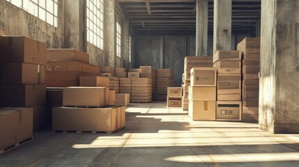 Industrial Warehouse Photo - Stacks of Cardboard Boxes, Storage