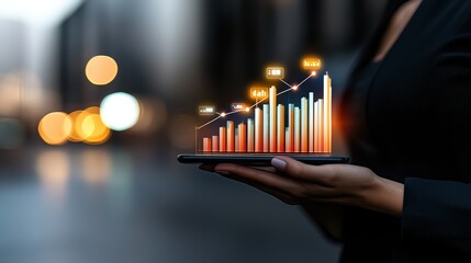 Businesswoman analyzing digital financial growth chart on mobile device