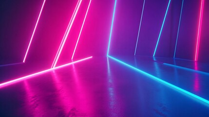 Fototapeta premium Abstract Neon Room with Pink and Blue Lights, Futuristic Interior Design