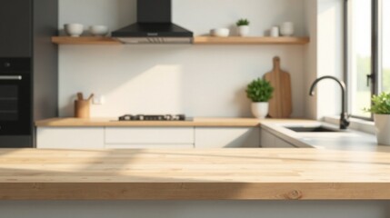 Sunlit Kitchen Countertop A Bright and Airy Modern Kitchen Setting with Wooden Accents