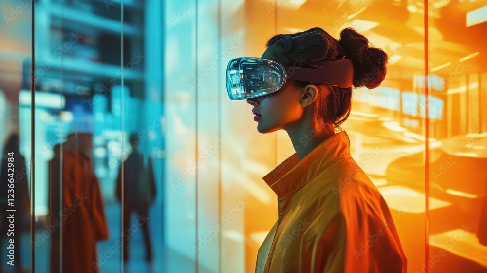 Poster Virtual reality exploration in an immersive tech environment featuring vibrant colors and futuristic elements
