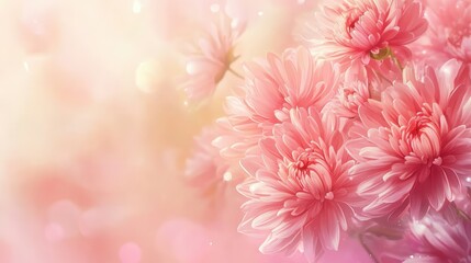 Fototapeta premium Macro shot of pink chrysanthemums with a soft blurred background, fresh and bright