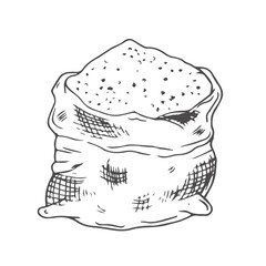 Sack of flour. Outline illustration on white background, design element