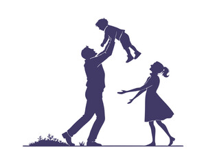 Happy family silhouettes vector illustration on isolated white background