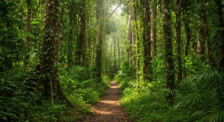 Fototapeta premium Lush Jungle Path Sunlight Nature Photography Print