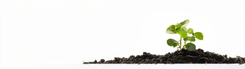 Seedling growth, soil, white background, new life