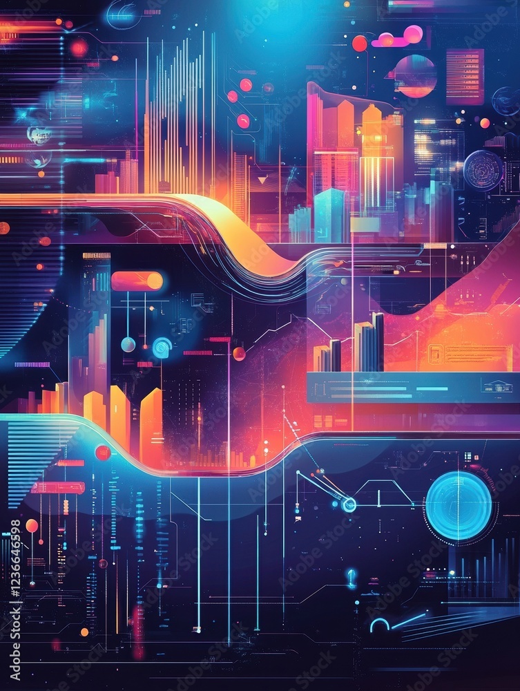 Poster big data abstract concept vector illustration set. analytics and data science, financial data manage
