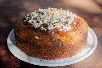 homemade apricot and cashew nut olive oil cake.