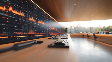Modern Office Control Room with Data Visualization Screens