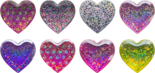 Heart shape hologram sticker set isolated on white background