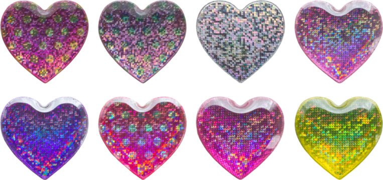 Heart shape hologram sticker set isolated on white background