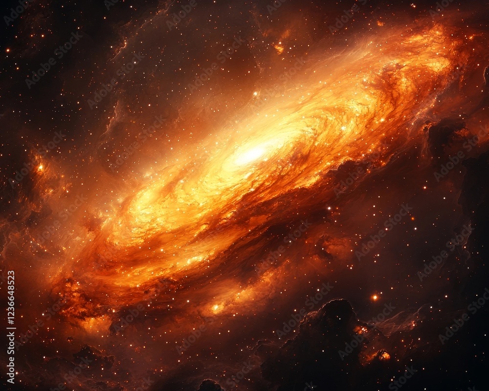 Wall mural dazzling cosmic firestorm swirling galaxy with glowing gas giant dominates stellar backdrop