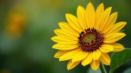 Vibrant Yellow Sunflower Close-Up with Soft Bokeh Background, Showing Intricate Details of Petals and Central Disc