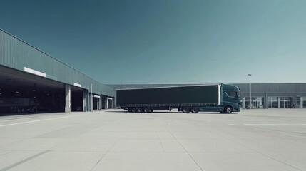 Obraz premium Green Truck at Modern Logistics Center