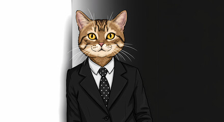 Stylish Cat in Suit Business Illustration