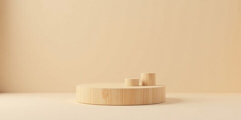 Simple Wooden Display with Cylindrical Elements on a Neutral Background