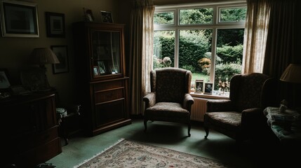 Fototapeta premium Serene Living Room with a Garden View