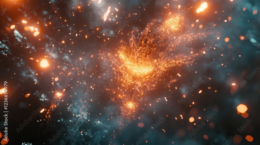 Aufkleber Explosive display creates a dramatic burst of light and debris in a darkened environment during a nighttime event