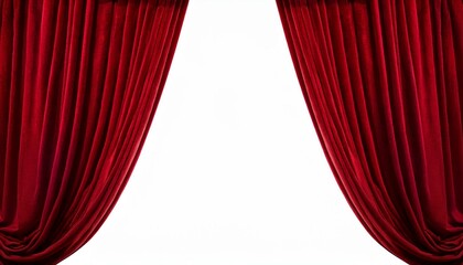 Red stage curtains cut out on a white background