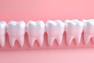 Healthy White Teeth Row Dental Hygiene Pink Gum 3D Render Oral Care
