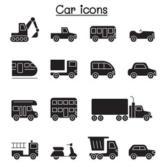 Car and Vehicle icon set in thin line style