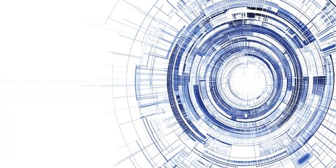 Obraz premium Abstract Technology Background Circular Network Digital Data Futuristic Design White and Blue Hues