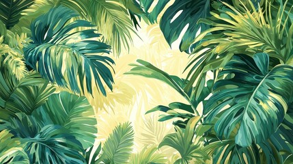 Lush Tropical Foliage with Vibrant Green Leaves and Soft Background