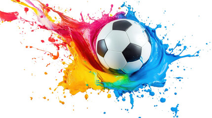 soccer ball with colorful splashes isolated on white background 