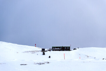 Scenic snowy landscape at Swiss ski resort Flumserberg on a winter day. Photo taken January 29th, 2025, Flumserberg, Switzerland.