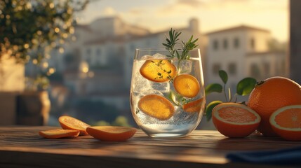 Obraz premium Refreshing Orange Gin and Tonic at Sunset