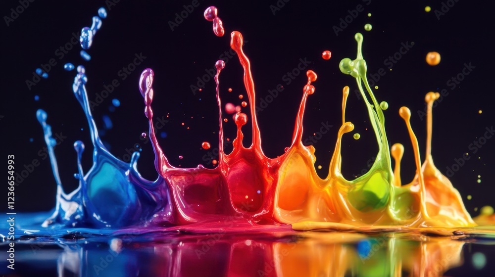 Poster colorful splashes of paint create a vibrant display in a studio setting during an artistic experimen