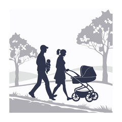 Happy family silhouettes vector illustration on isolated white background