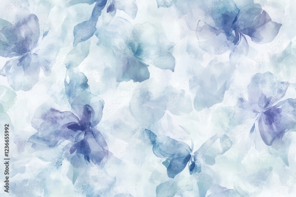 Poster soft blue floral pattern with delicate textures and light background evoking a calm and serene atmos