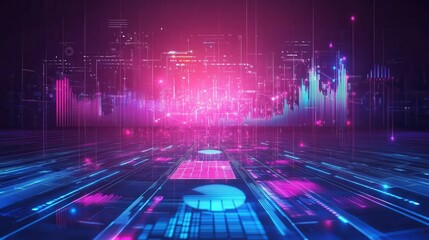 Futuristic data visualization with glowing graphs and circuit patterns, representing technology and analytics in a digital world.