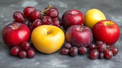 Red and yellow apples with red grapes displayed together