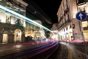 Fototapeta premium In the streets of Turin when the evening falls.