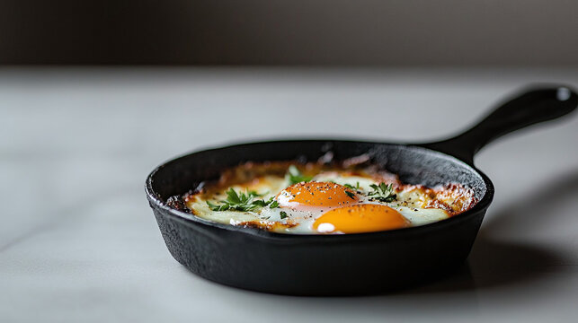 Oeufs cuits au four dans un moule en fonte