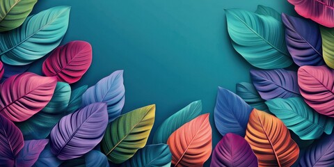 Vibrant Tropical Leaves Background Teal Canvas Colorful Foliage Design