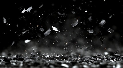 Dark fragments floating above a charcoal ground