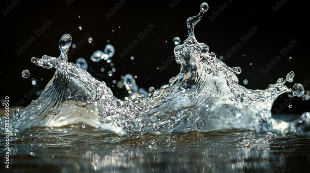 Aufkleber water droplets creating ripples in a circular pool under bright daylight in a serene outdoor setting