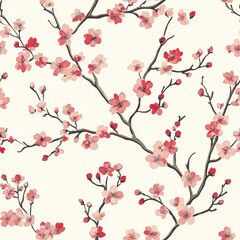 Cherry Blossom Pattern Wallpaper with Soft Color Palette Design