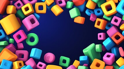 Fototapeta premium Colorful three dimensional shapes form a frame